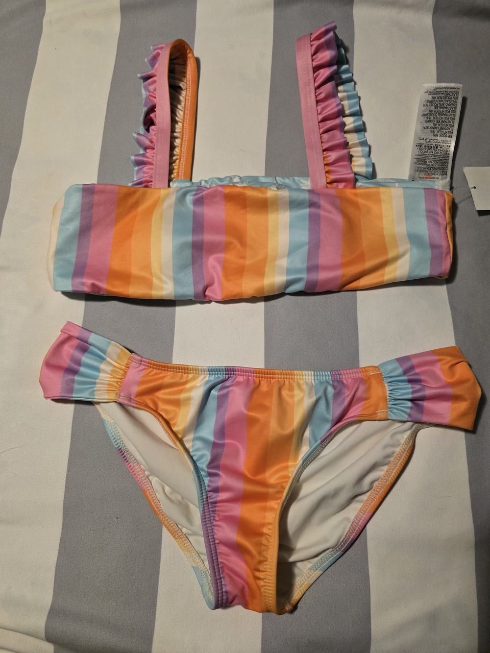 Pastel Rainbow Striped Billabong Bikini Set Size 14
